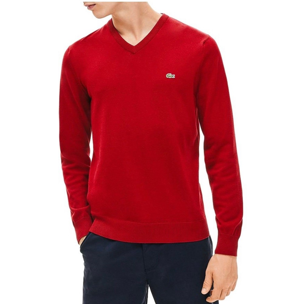 Lacoste Cotton Vneck Red Sweater Size EU7 US2X